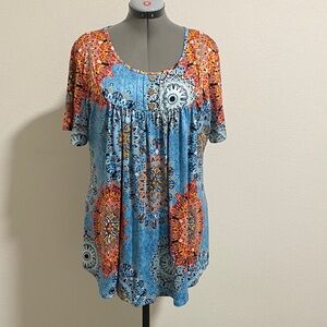 Women’s Boho Vintage Flowy Short Sleeve Tunic Top Tee T-Shirt Blouse